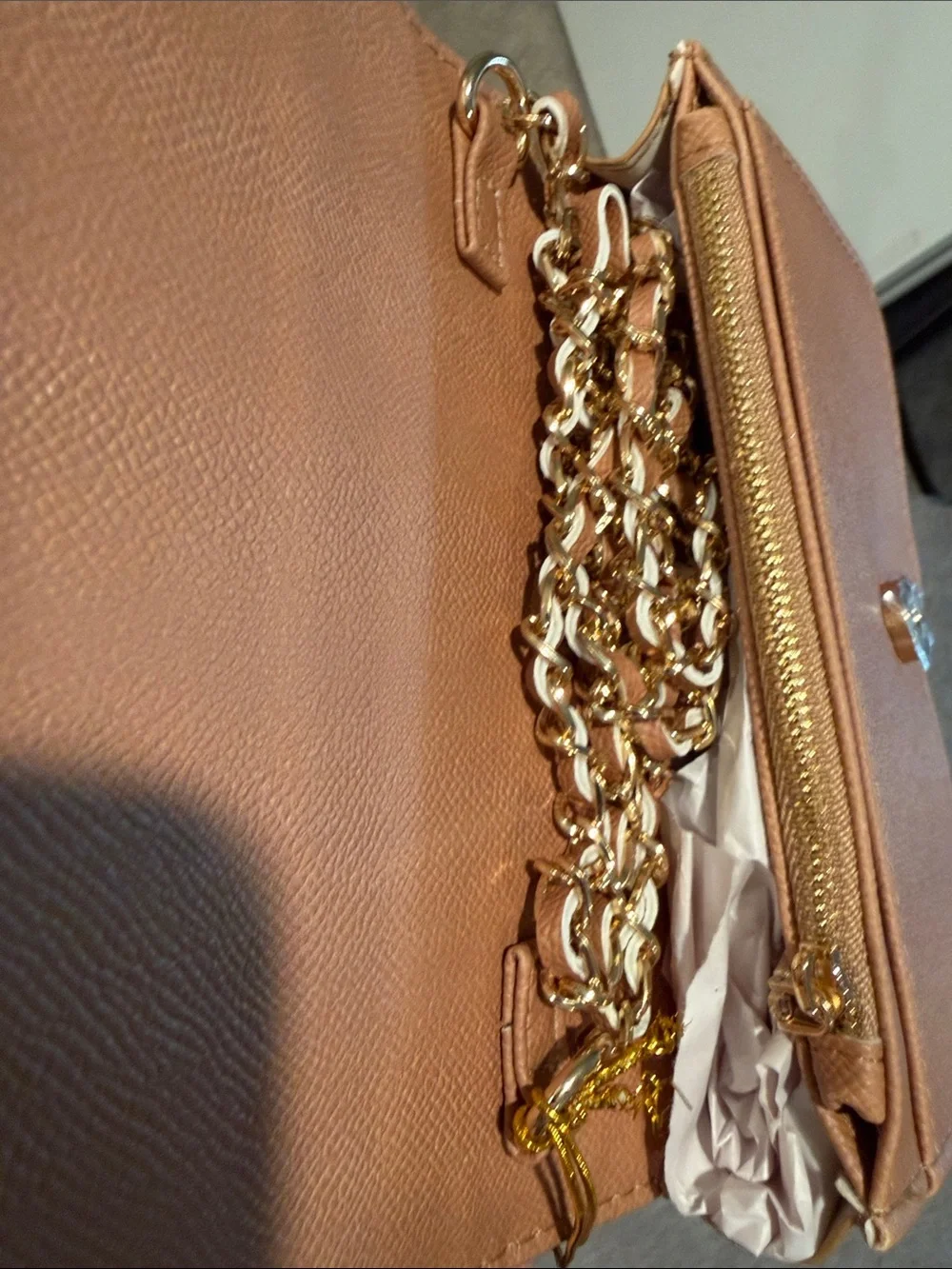 bebe Tan and Pink Logo Fold-Over Wallet